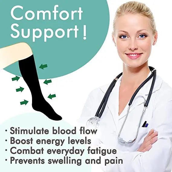 Compression socks that improve circulation, reduce swelling, and help prevent varicose veins.