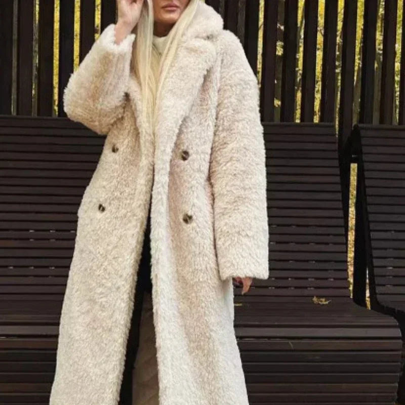 Women Autumn Winter Vintage Wool Blend Long Coat Lapel