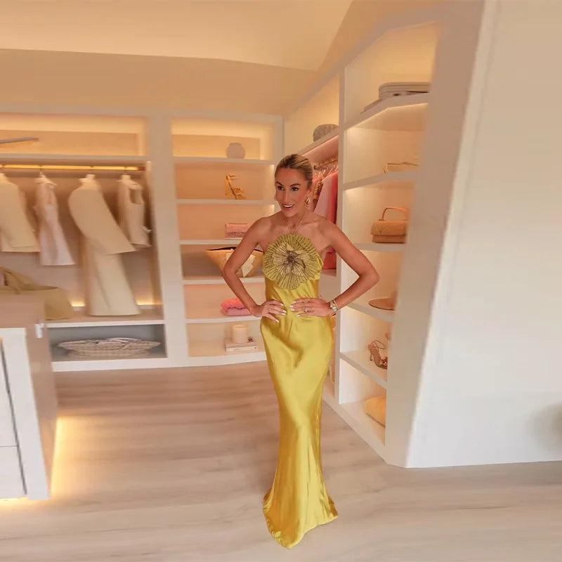 3D Flower Halter Backless Mermaid Dress – Summer 2025