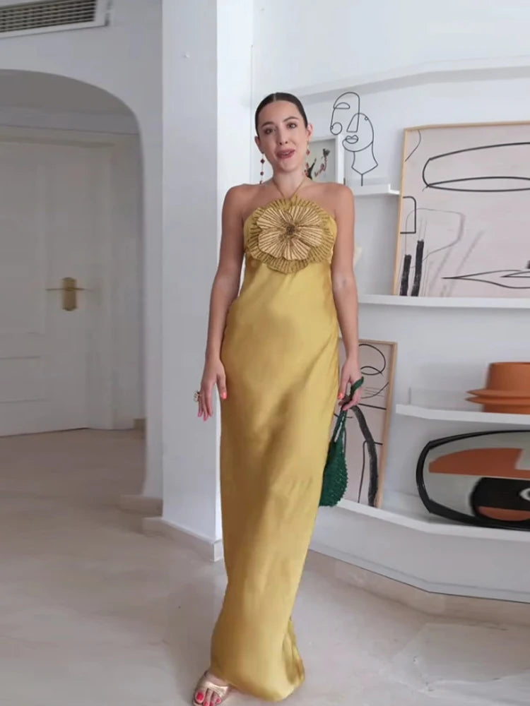 3D Flower Halter Backless Mermaid Dress – Summer 2025