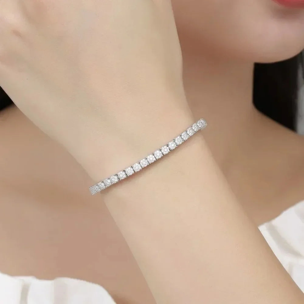 Unisex silver iced-out tennis bracelet.