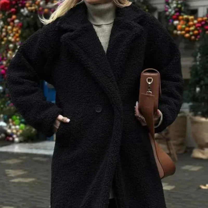 Women Autumn Winter Vintage Wool Blend Long Coat Lapel