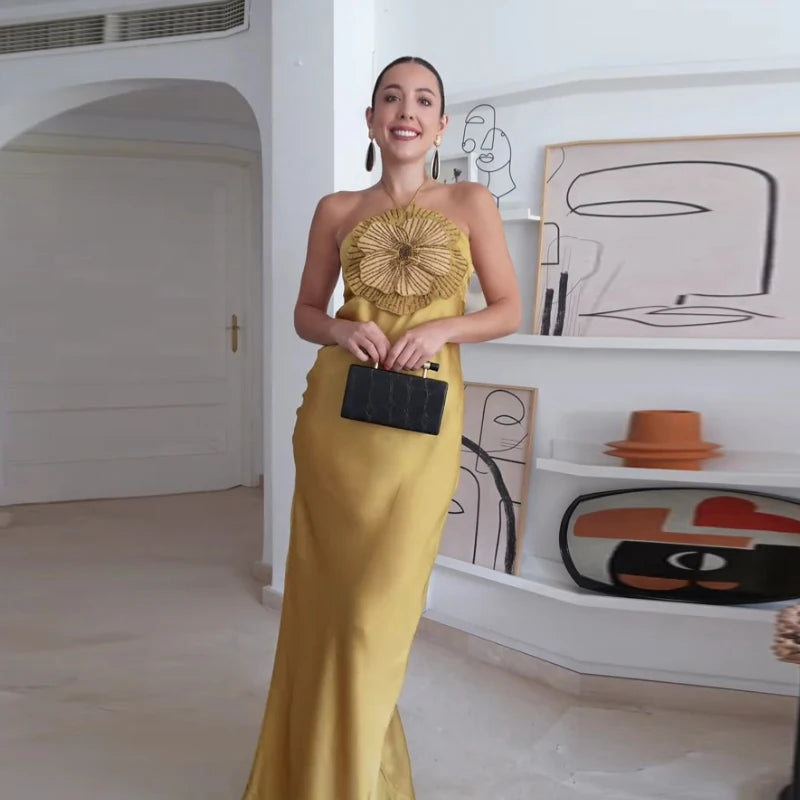 3D Flower Halter Backless Mermaid Dress – Summer 2025