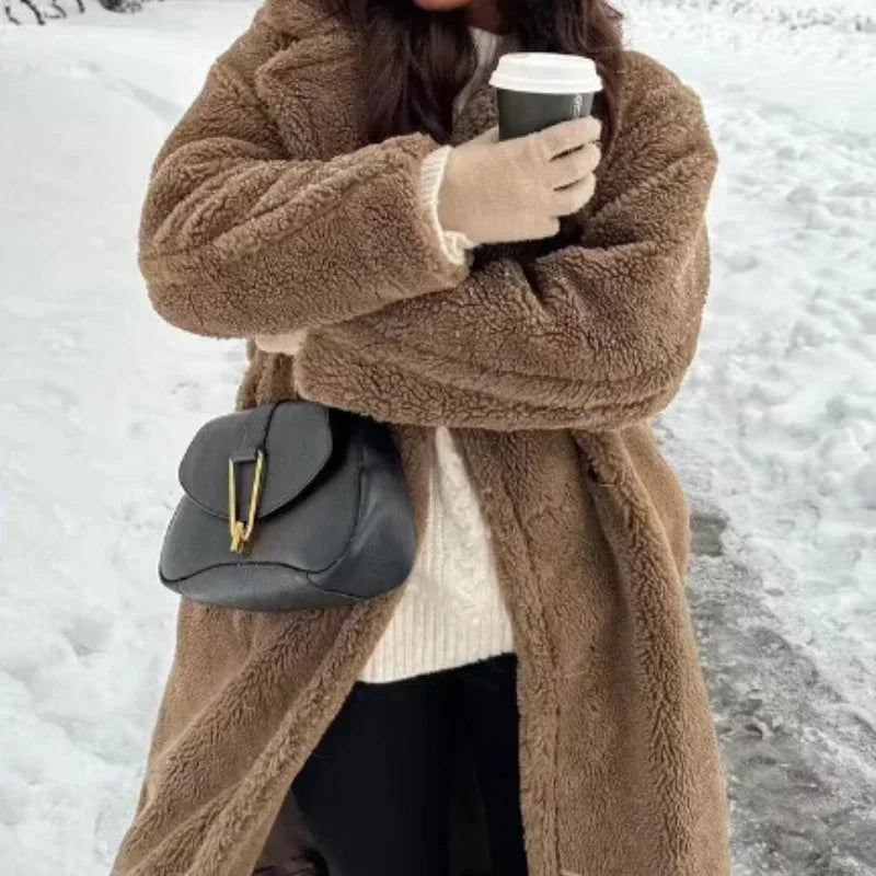 Women Autumn Winter Vintage Wool Blend Long Coat Lapel