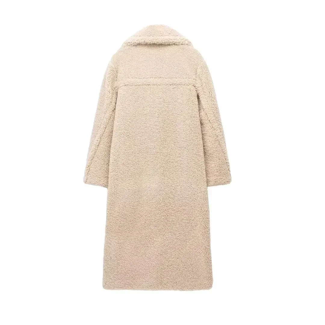 Women Autumn Winter Vintage Wool Blend Long Coat Lapel