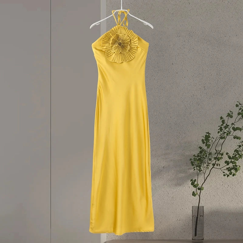 3D Flower Halter Backless Mermaid Dress – Summer 2025