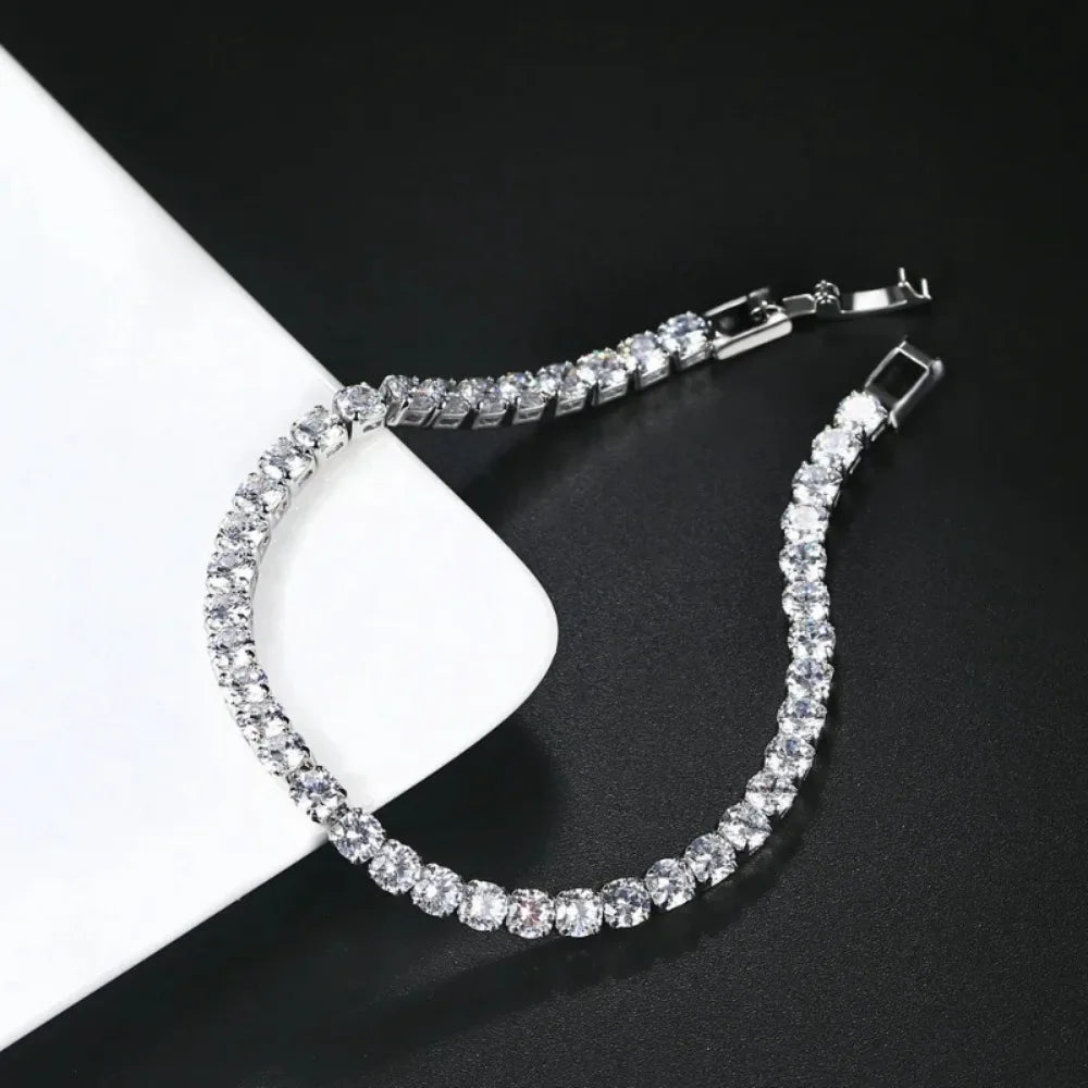 Unisex silver iced-out tennis bracelet.