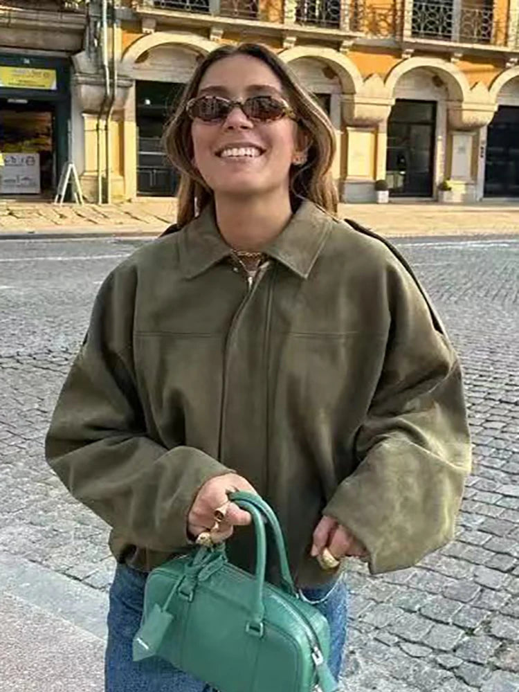Vintage green oversized bomber jacket