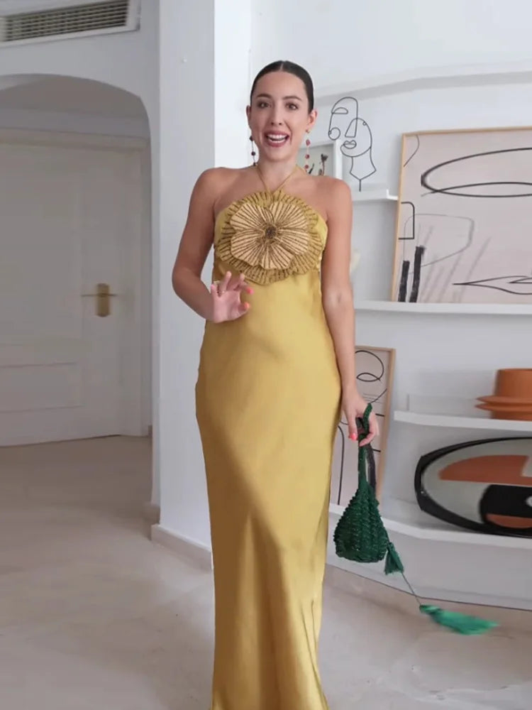 3D Flower Halter Backless Mermaid Dress – Summer 2025