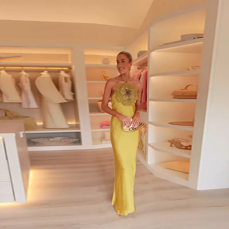 3D Flower Halter Backless Mermaid Dress – Summer 2025