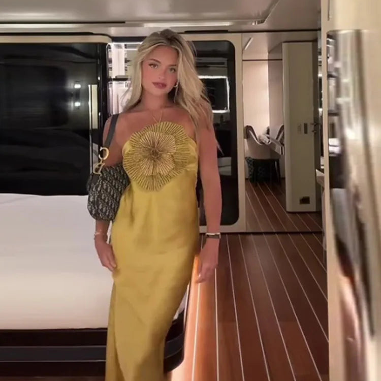 3D Flower Halter Backless Mermaid Dress – Summer 2025