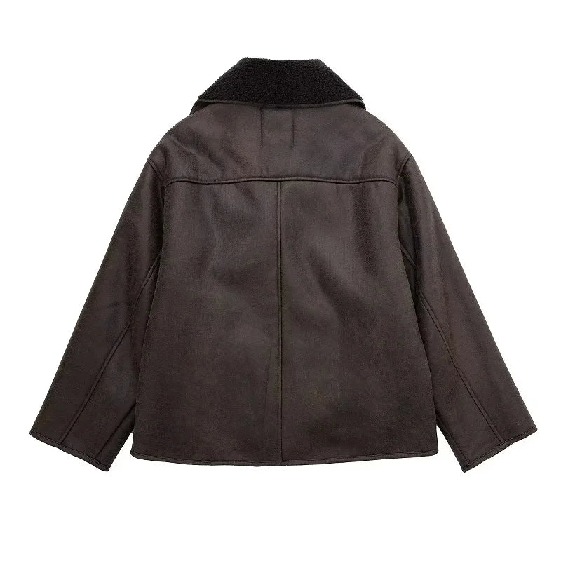 MUJER Faux Leather Jackets for Women Winter Warm Bomber Jacket
