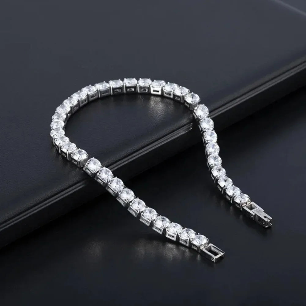 Unisex silver iced-out tennis bracelet.