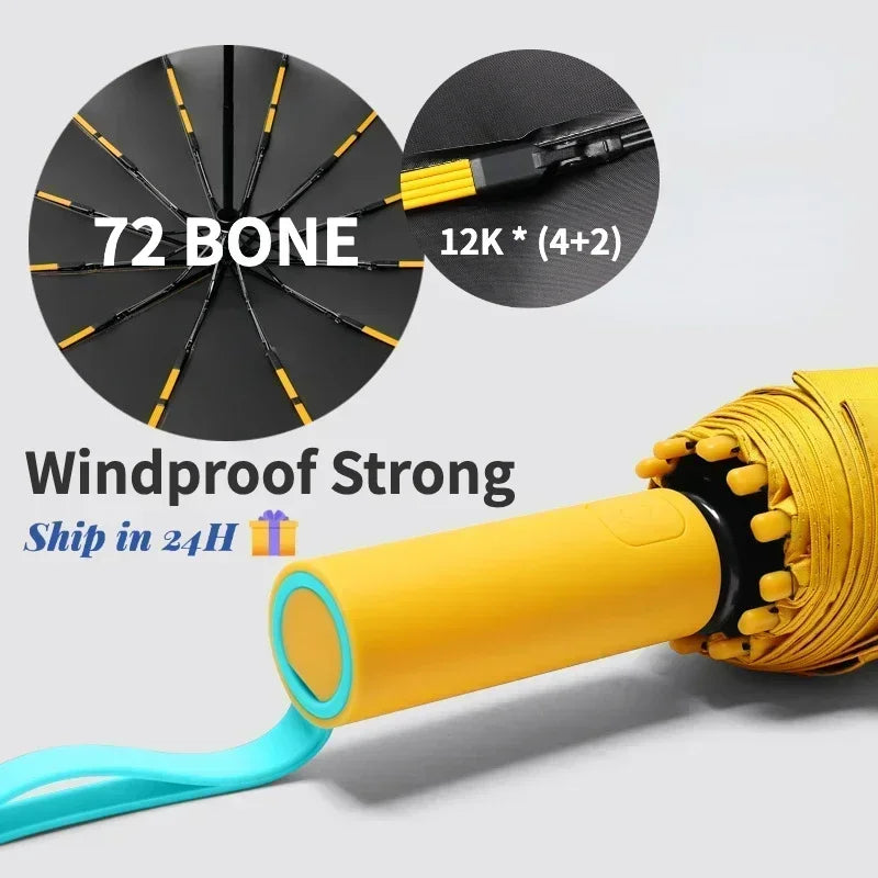 72-bone strong umbrella, wind-, rain-, sunproof, automatic, large.