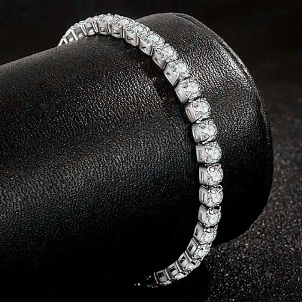 Unisex silver iced-out tennis bracelet.