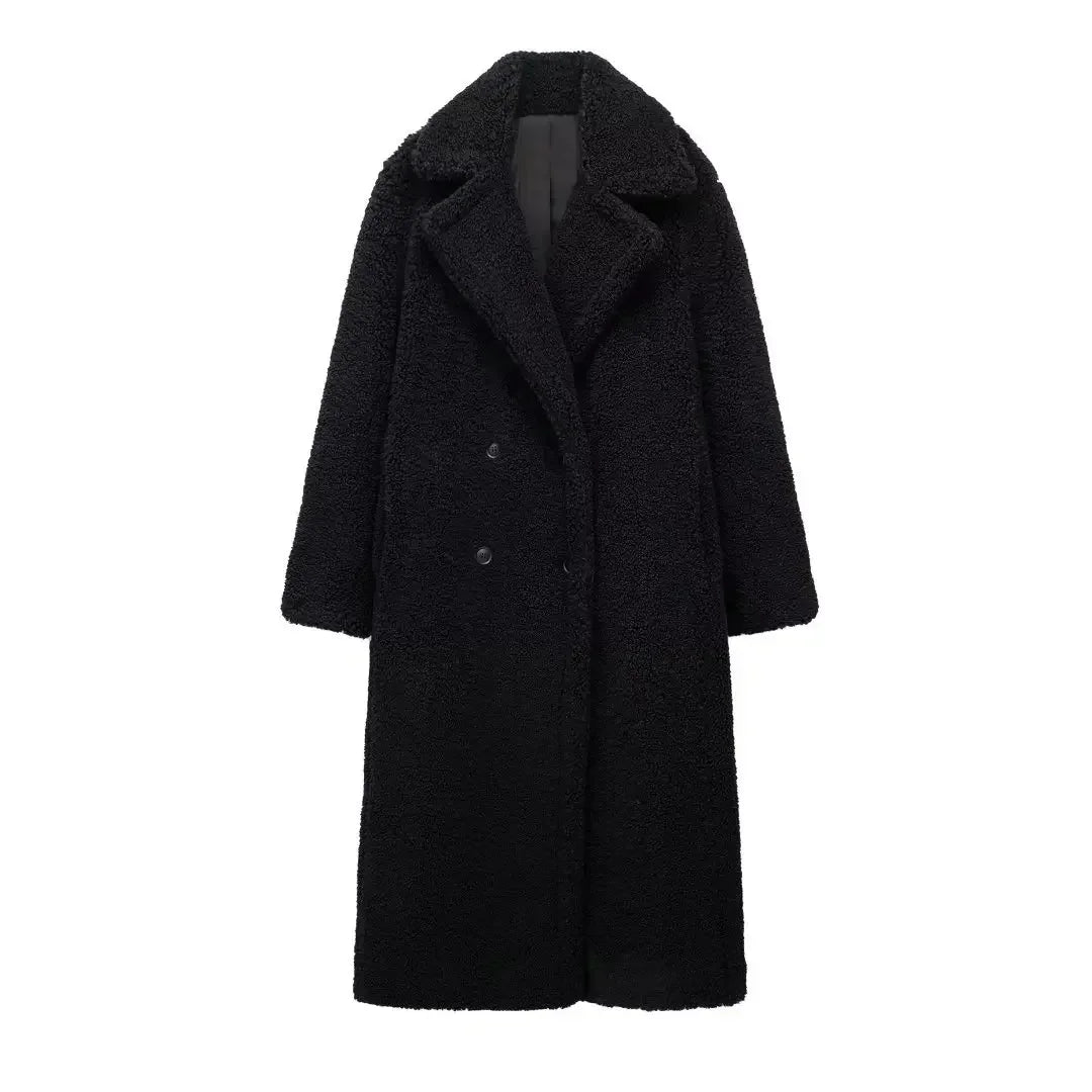 Women Autumn Winter Vintage Wool Blend Long Coat Lapel