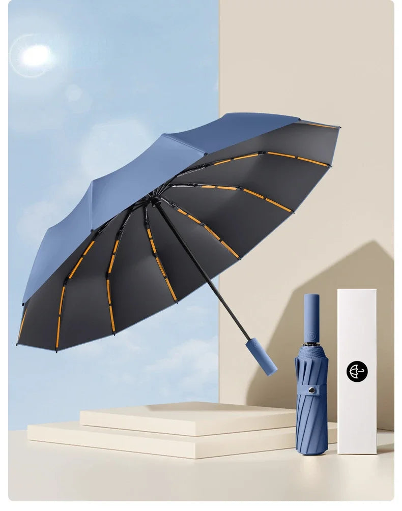72-bone strong umbrella, wind-, rain-, sunproof, automatic, large.