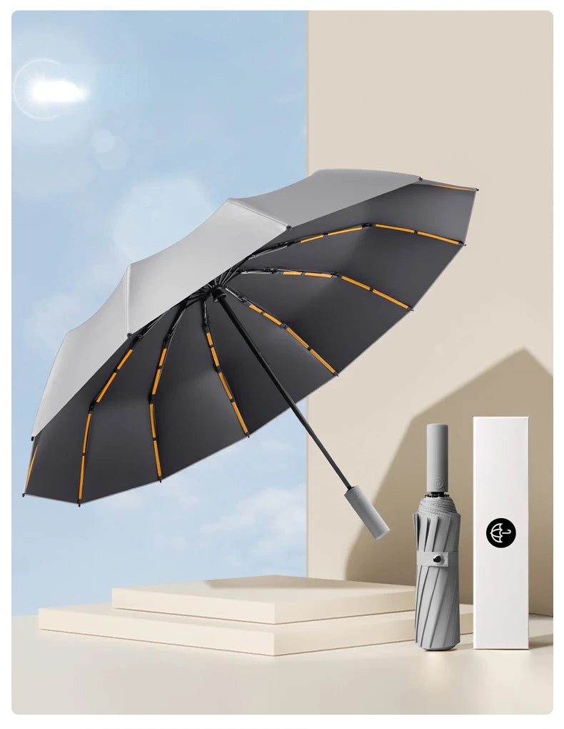 72-bone strong umbrella, wind-, rain-, sunproof, automatic, large.