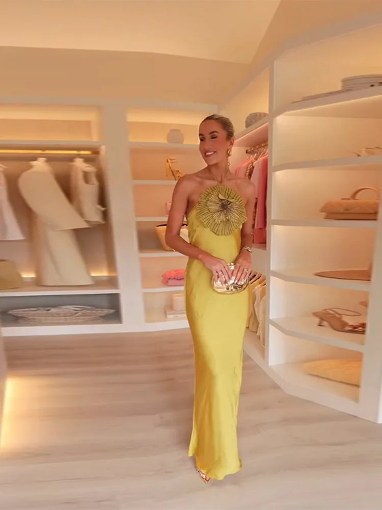 3D Flower Halter Backless Mermaid Dress – Summer 2025