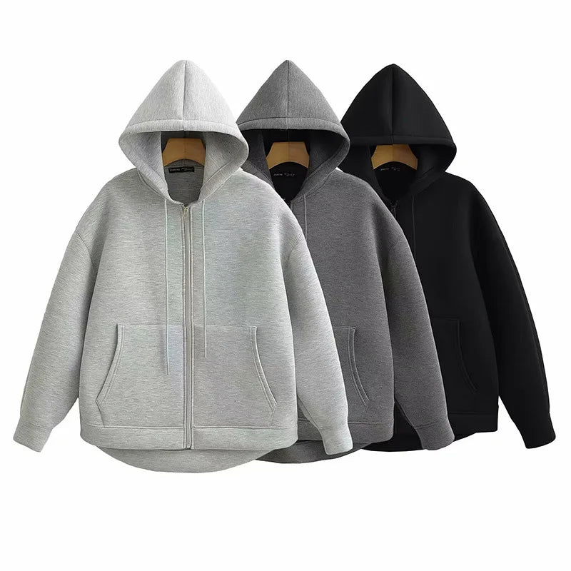 Gray Hooded Zip Jacket