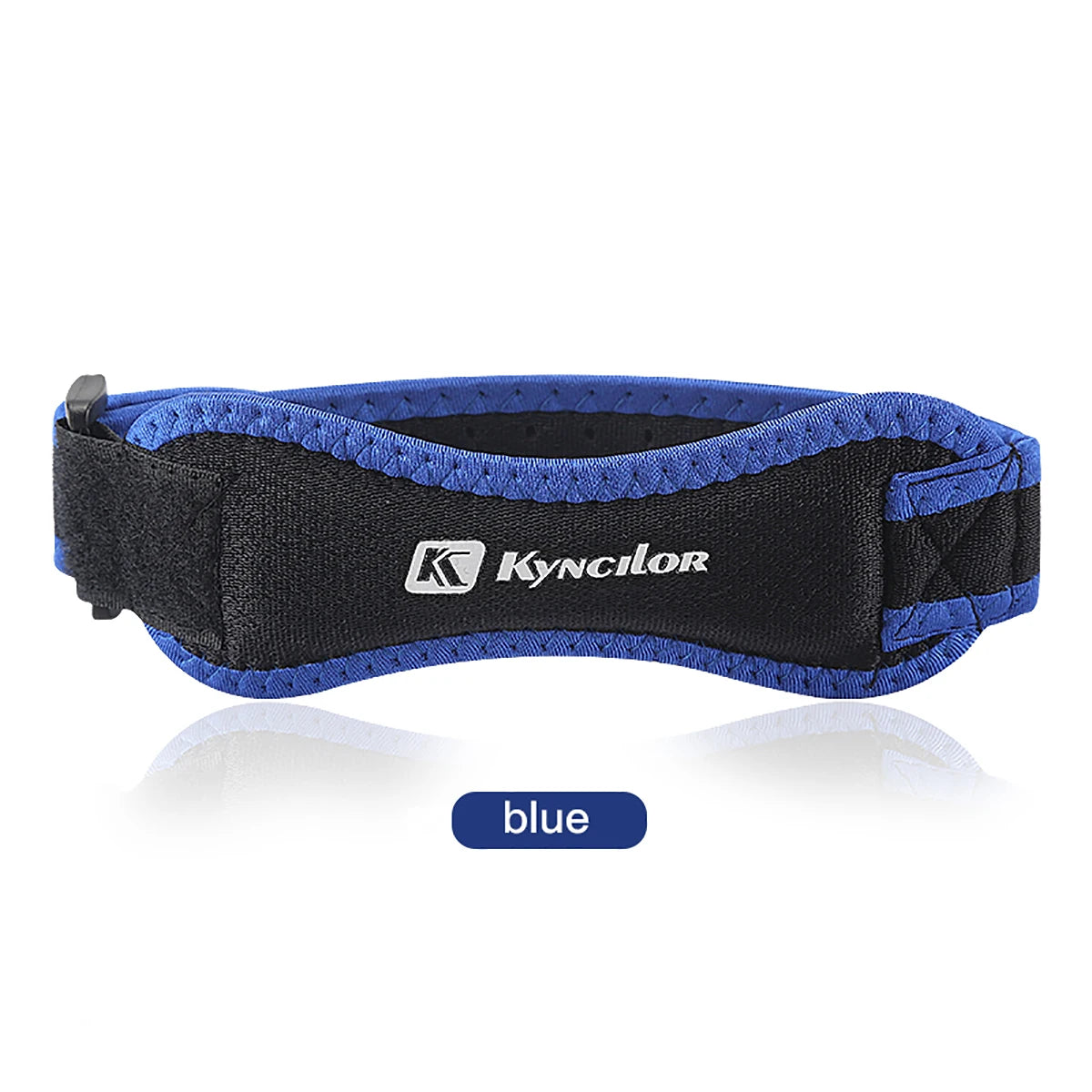 Adjustable knee strap for tendon support in sports and exercise.