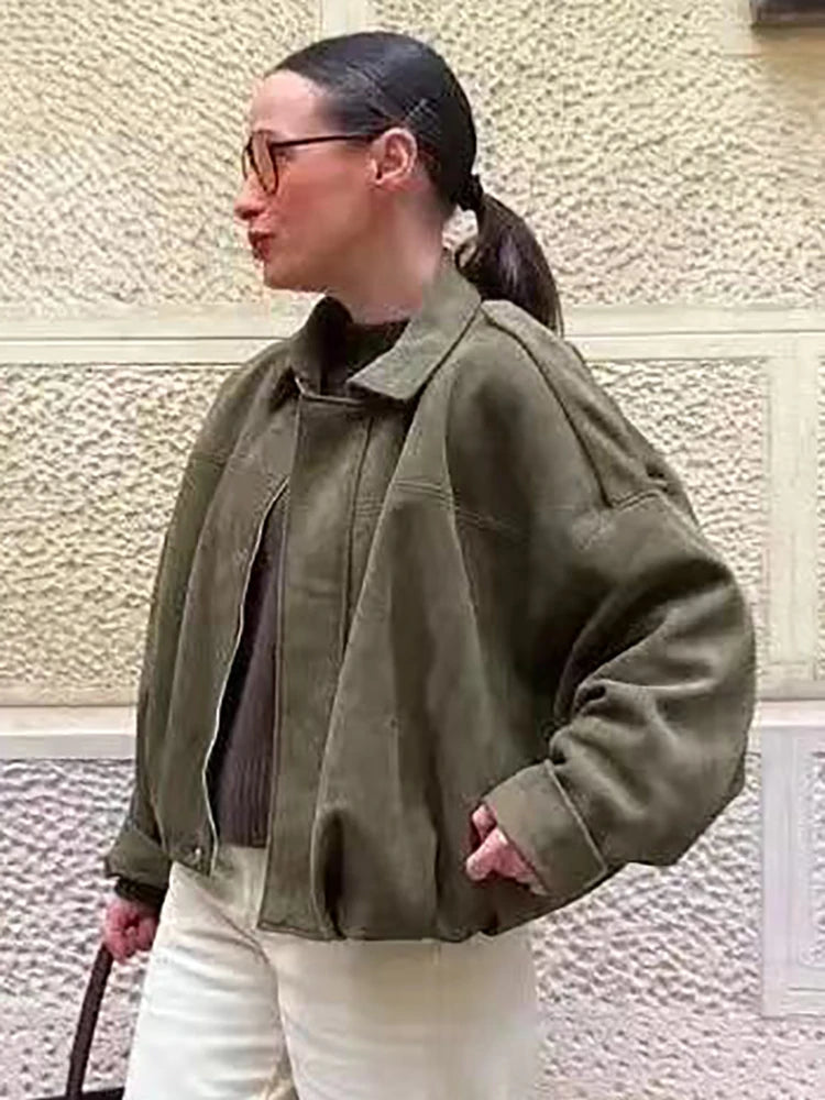 Vintage green oversized bomber jacket