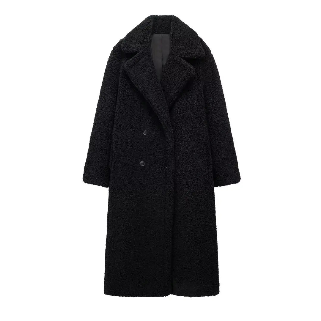 Women Autumn Winter Vintage Wool Blend Long Coat Lapel