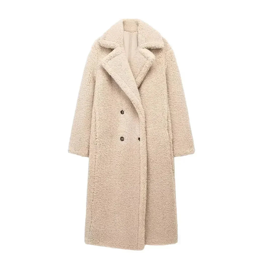 Women Autumn Winter Vintage Wool Blend Long Coat Lapel