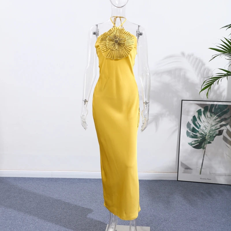 3D Flower Halter Backless Mermaid Dress – Summer 2025