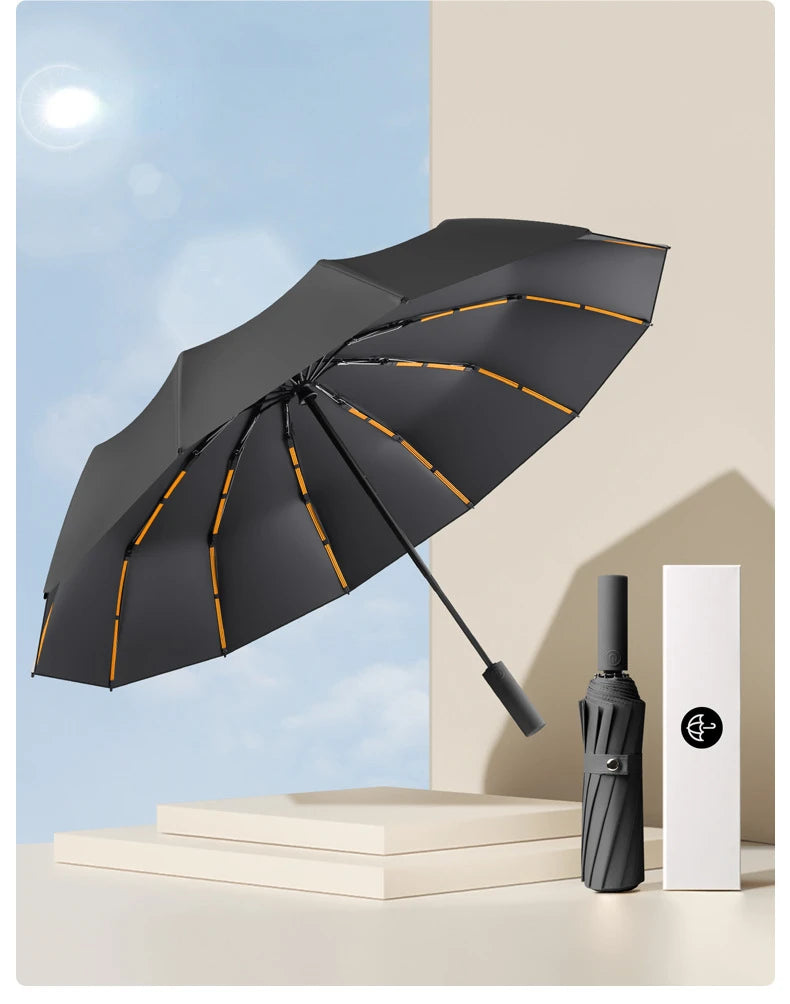 72-bone strong umbrella, wind-, rain-, sunproof, automatic, large.