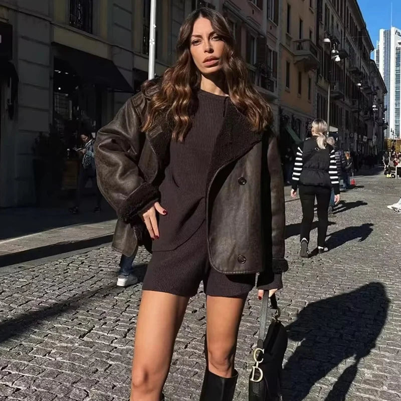 MUJER Faux Leather Jackets for Women Winter Warm Bomber Jacket