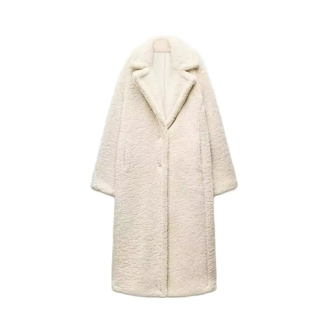 Women Autumn Winter Vintage Wool Blend Long Coat Lapel