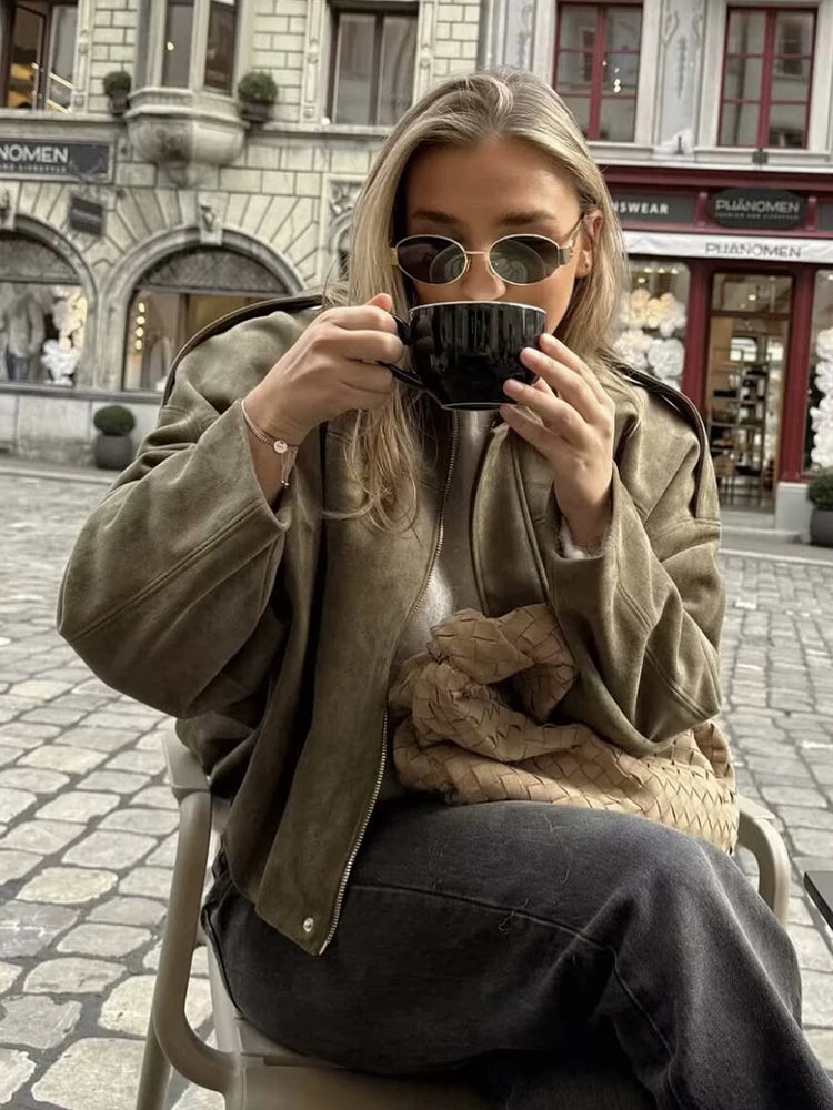 Vintage green oversized bomber jacket