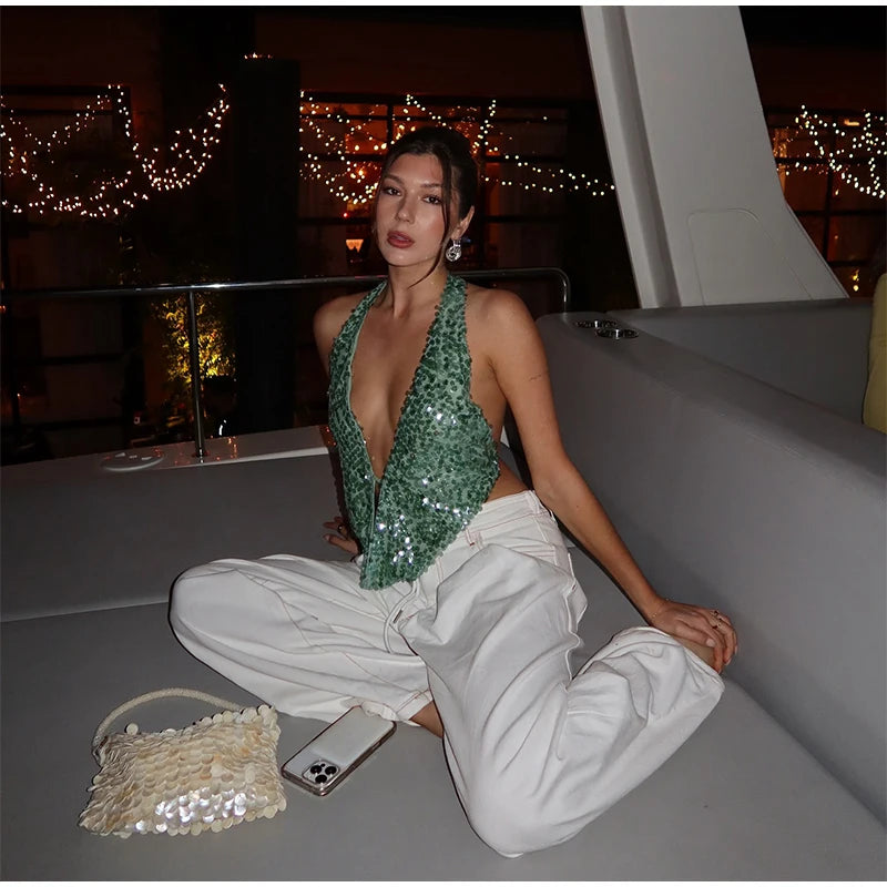 Sequins Halter Mini Dress