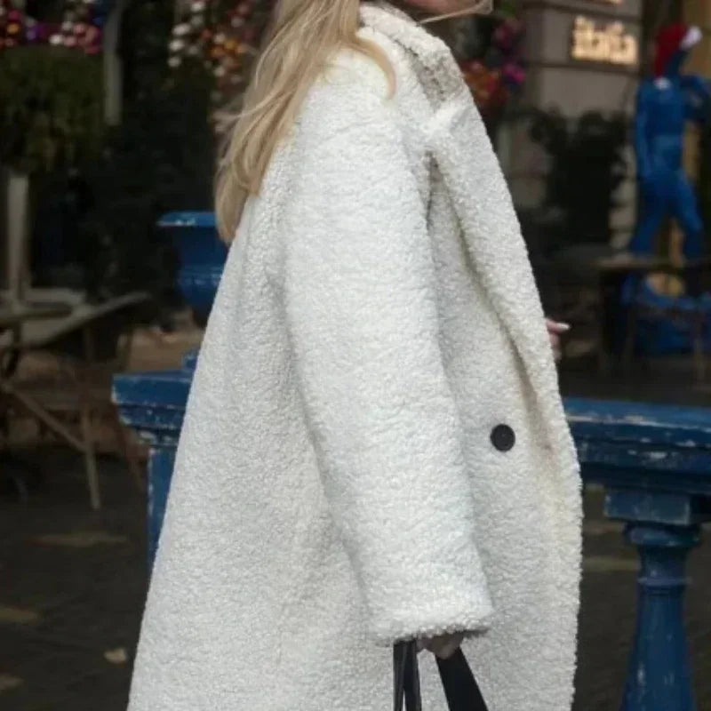 Women Autumn Winter Vintage Wool Blend Long Coat Lapel