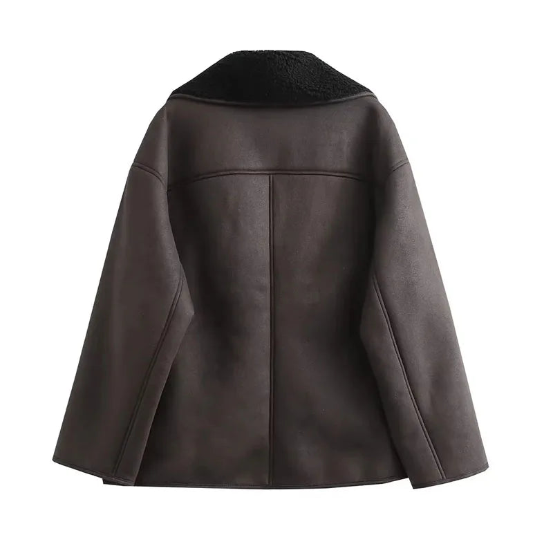 MUJER Faux Leather Jackets for Women Winter Warm Bomber Jacket