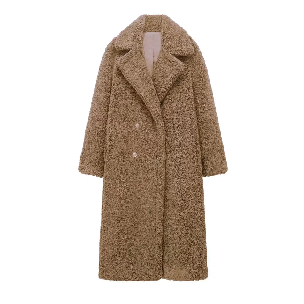 Women Autumn Winter Vintage Wool Blend Long Coat Lapel