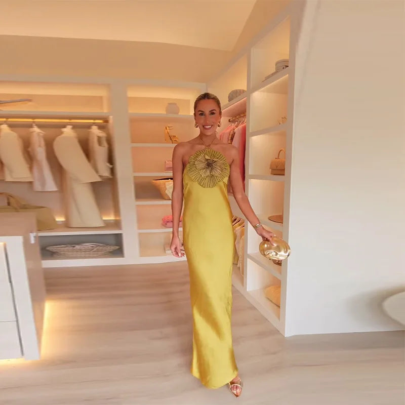 3D Flower Halter Backless Mermaid Dress – Summer 2025