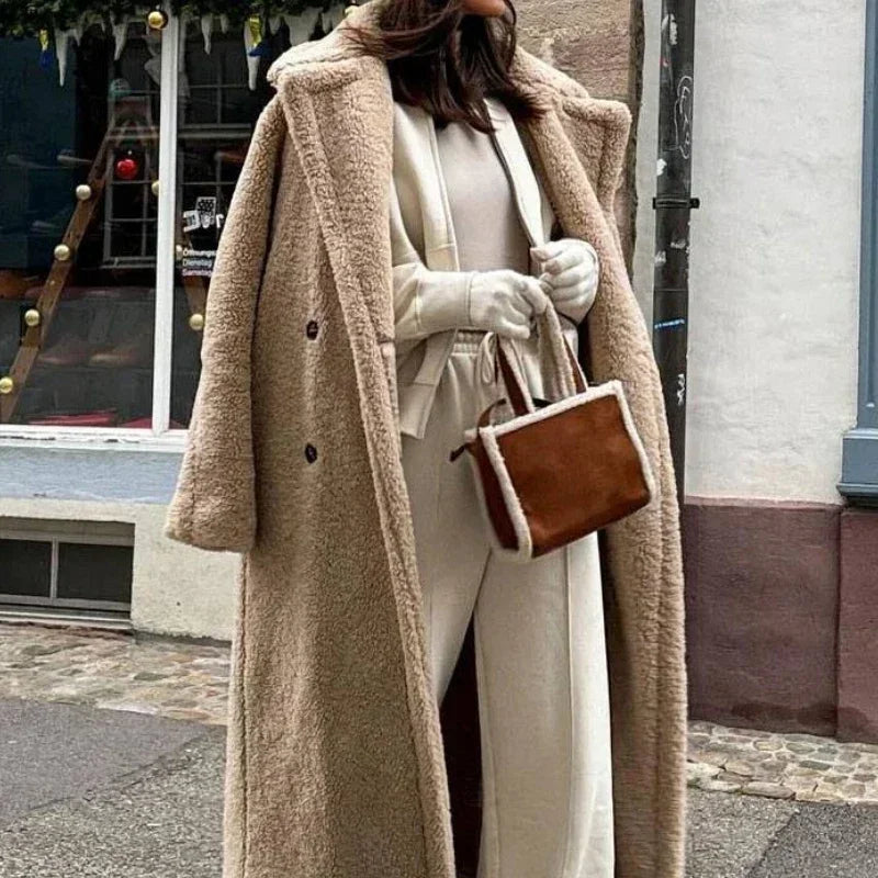 Women Autumn Winter Vintage Wool Blend Long Coat Lapel