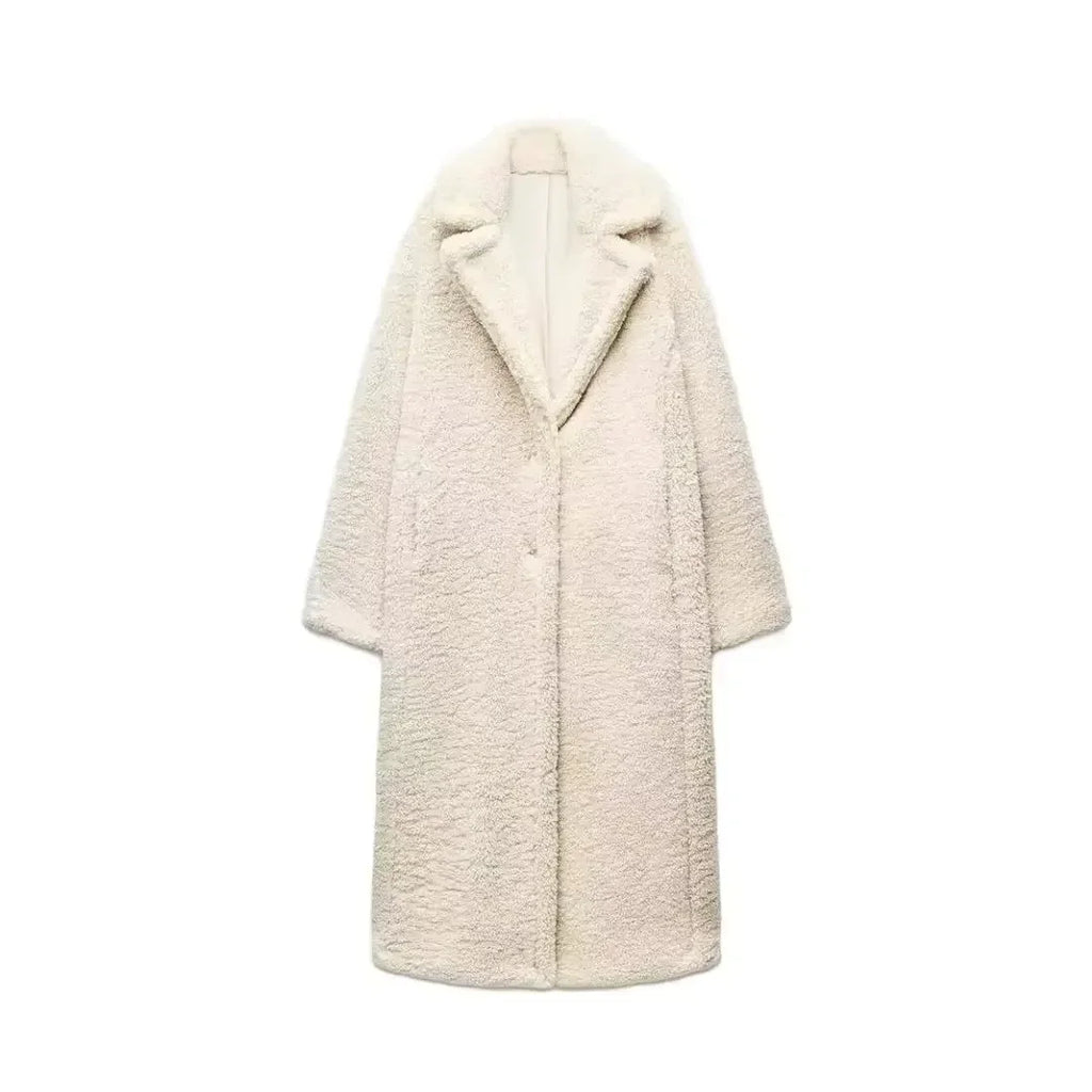Women Autumn Winter Vintage Wool Blend Long Coat Lapel