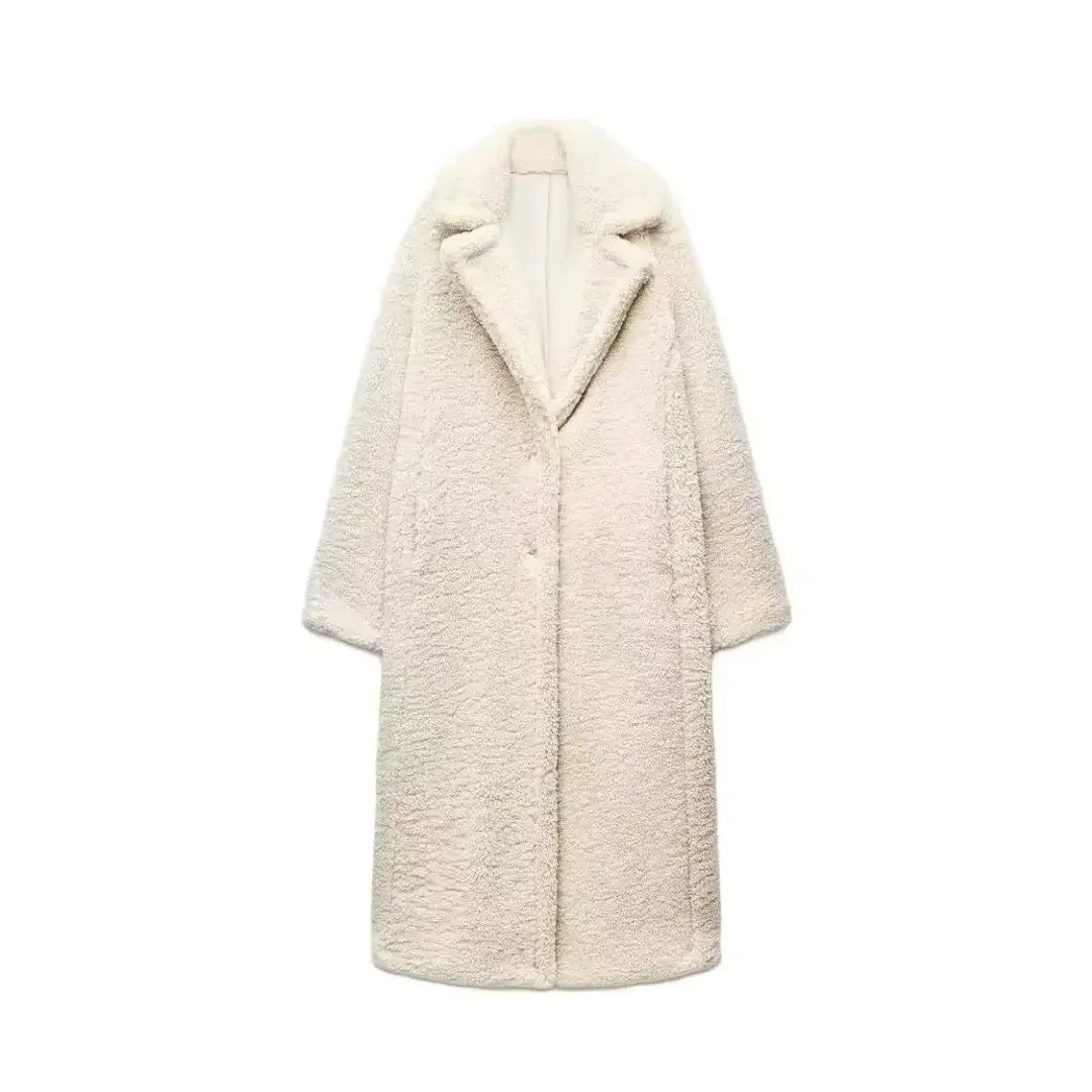 Women Autumn Winter Vintage Wool Blend Long Coat Lapel