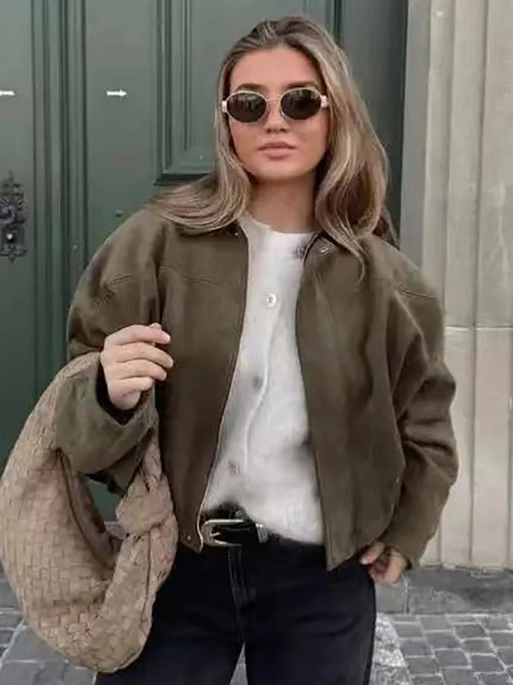 Vintage green oversized bomber jacket