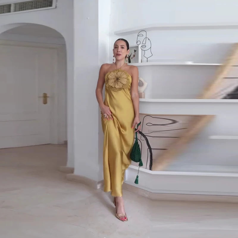 3D Flower Halter Backless Mermaid Dress – Summer 2025