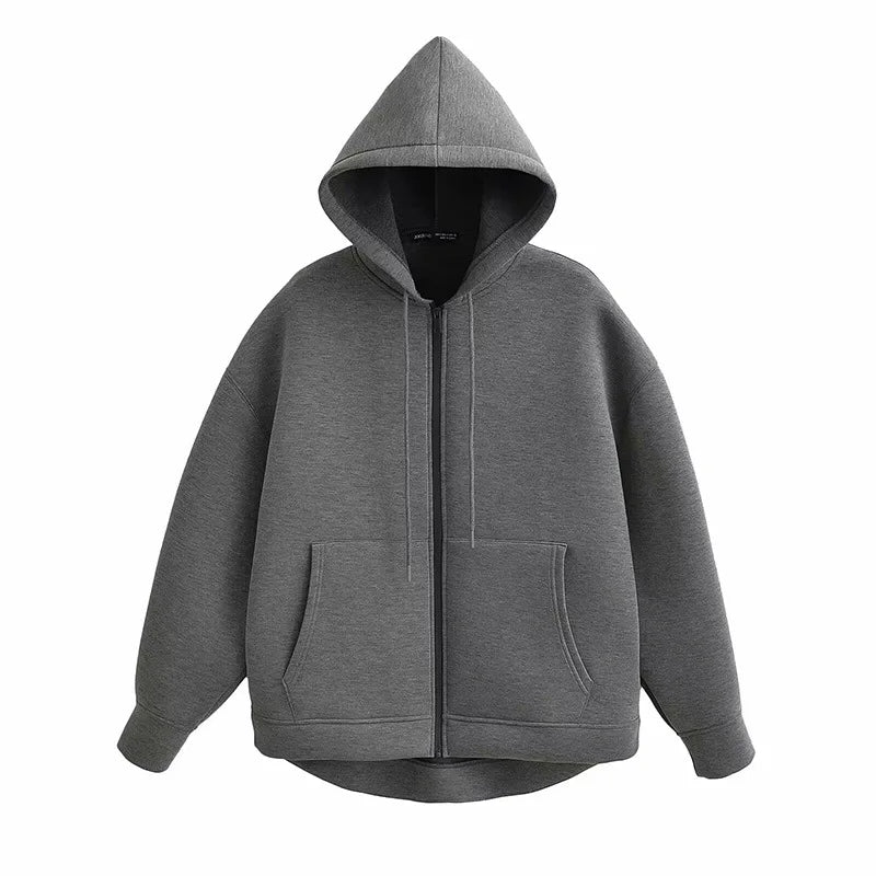 Gray Hooded Zip Jacket