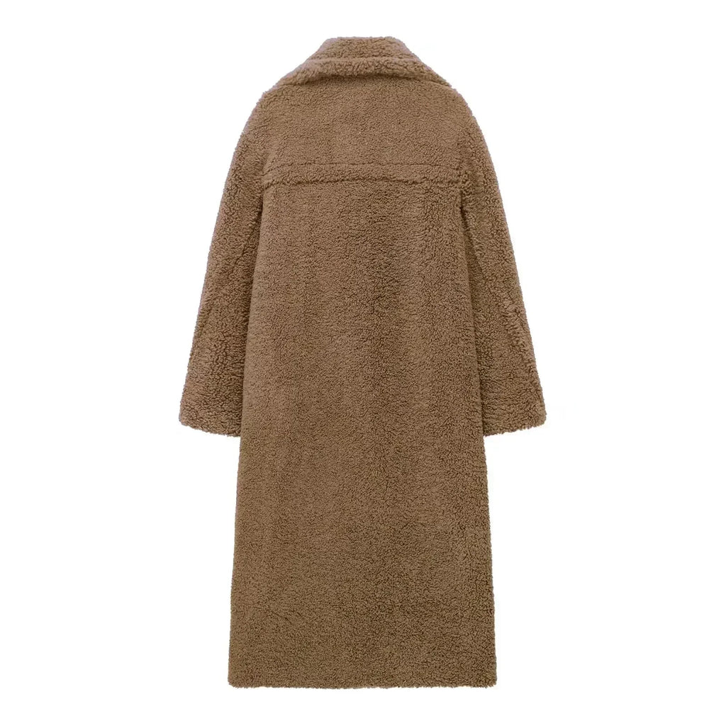 Women Autumn Winter Vintage Wool Blend Long Coat Lapel