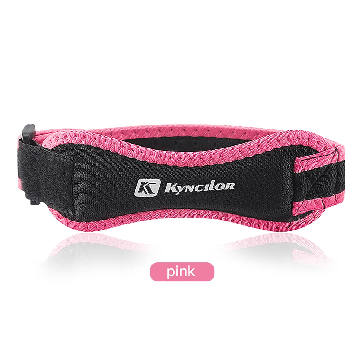 Adjustable knee strap for tendon support in sports and exercise.