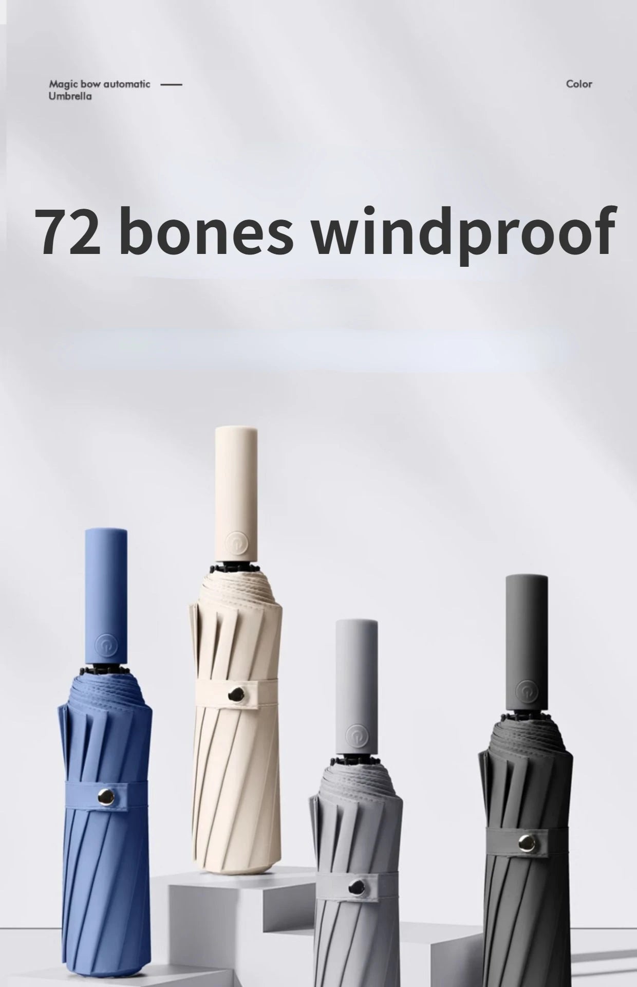 72-bone strong umbrella, wind-, rain-, sunproof, automatic, large.