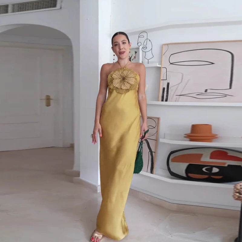 3D Flower Halter Backless Mermaid Dress – Summer 2025