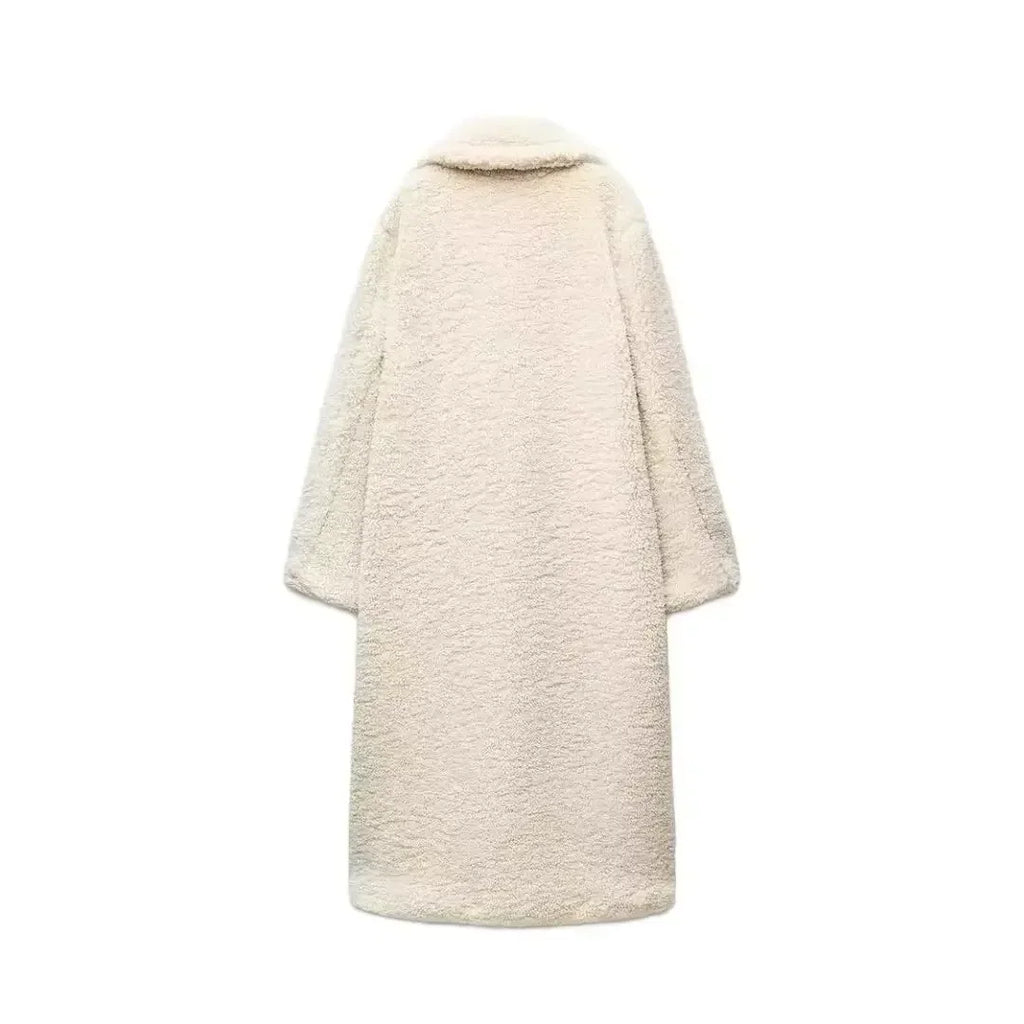 Women Autumn Winter Vintage Wool Blend Long Coat Lapel
