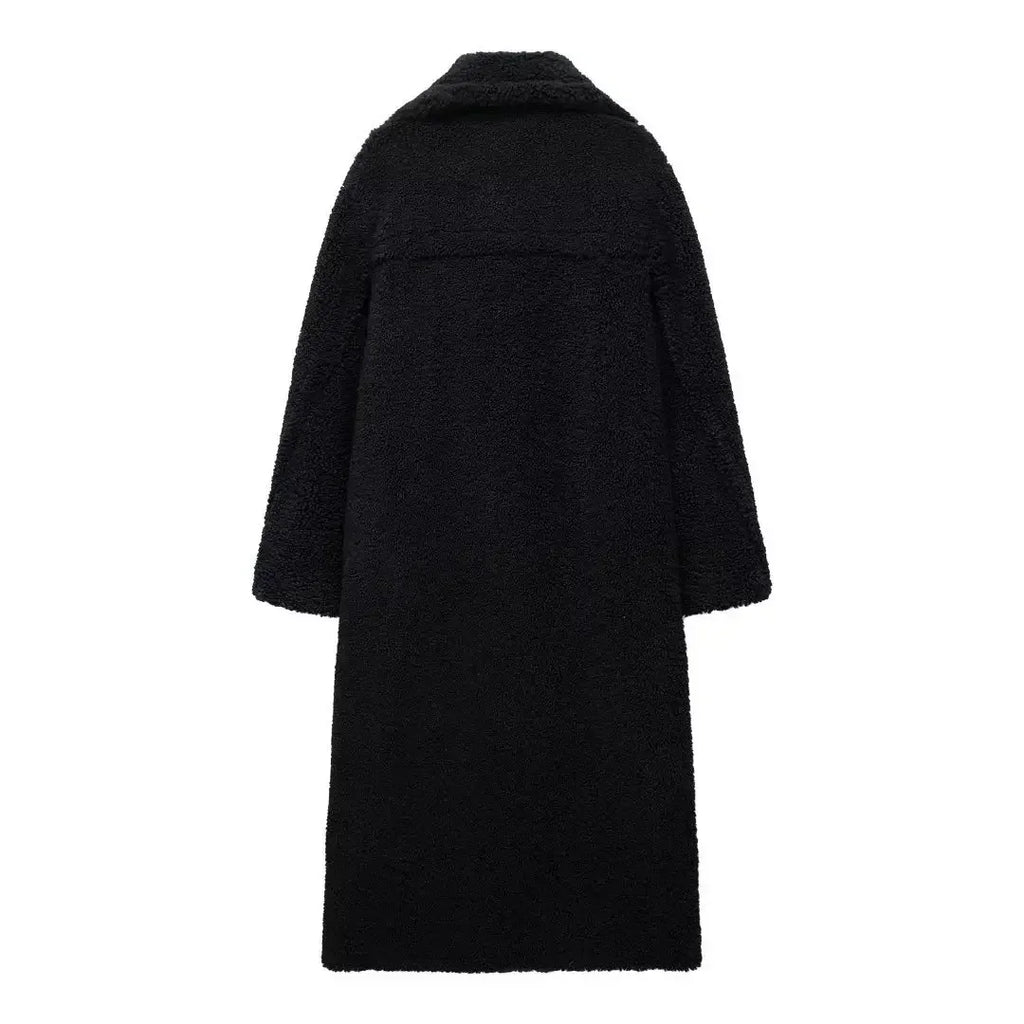 Women Autumn Winter Vintage Wool Blend Long Coat Lapel